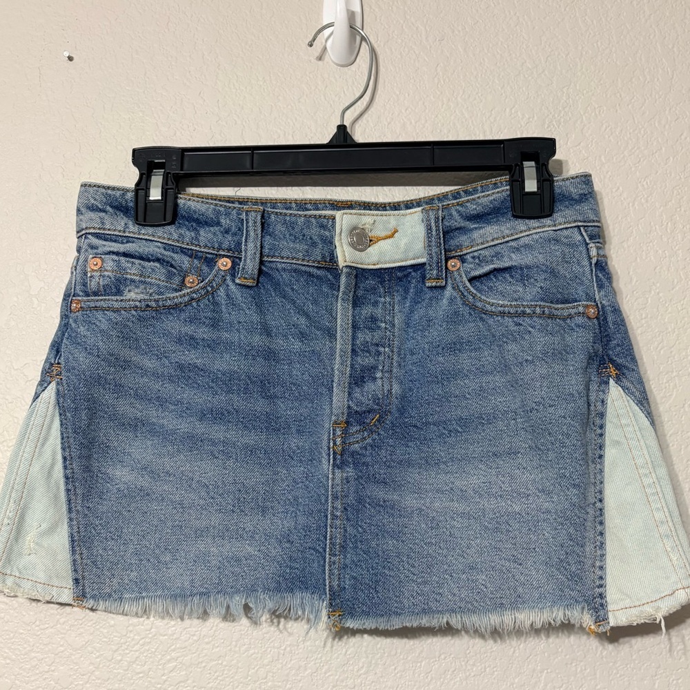 Juniors We The Free Denim Micro Mini Skirt Two Tone Distressed. Size 24
